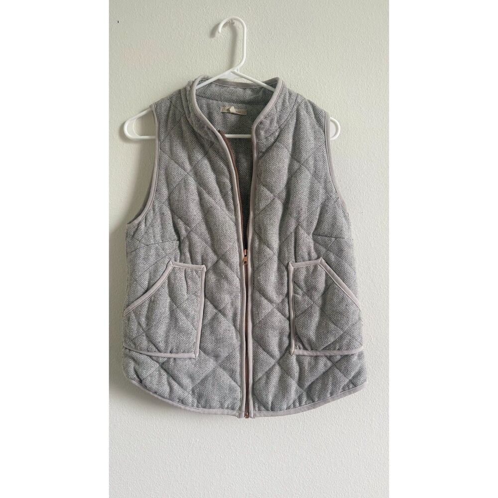 41 Hawthorn Womens M Herringbone Quilted Vest Gray Full Zip Stitch Fix Pockets